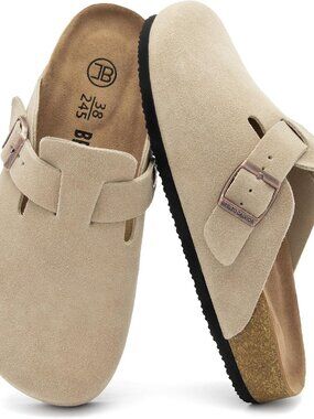 Women's Suede Clogs Men's Slip-On Leather Mules Non-Slip Potato Shoes